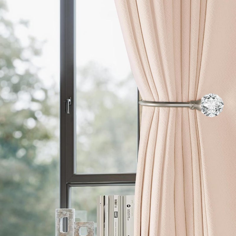 groleca 2 x Heavy Duty U Shaped Metal Curtain Holdbacks Curtain Tiebacks with Clear Crystal Ball Pull Backs Curtain Holders for Drapes (Silver) - Image 2